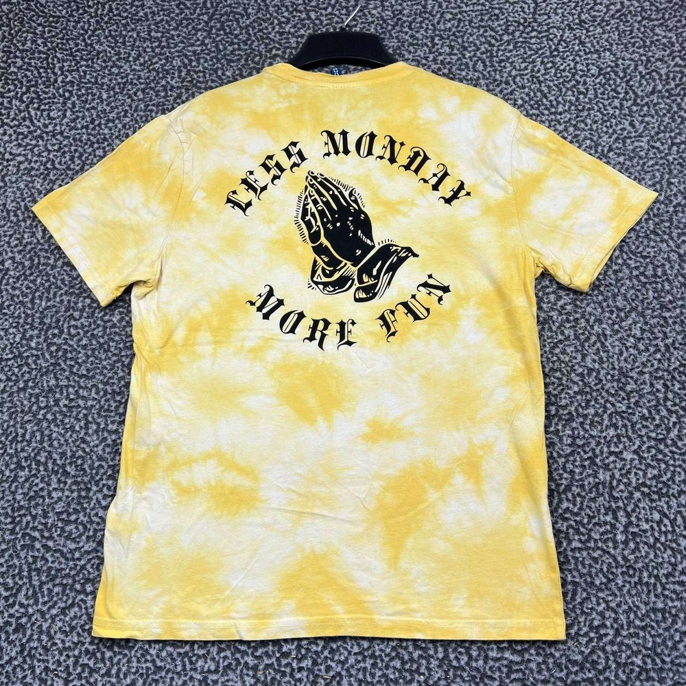 H&M Divided Shirt Men Medium Yellow Tie Dye Less Monday More Fun Cotton M